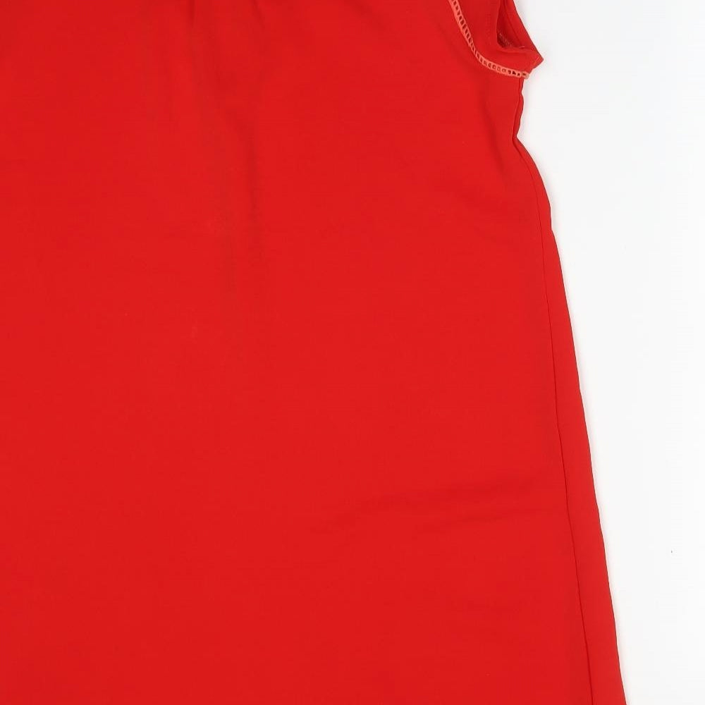 FLAMANT ROSE Womens Red Polyester Basic T-Shirt Size M V-Neck