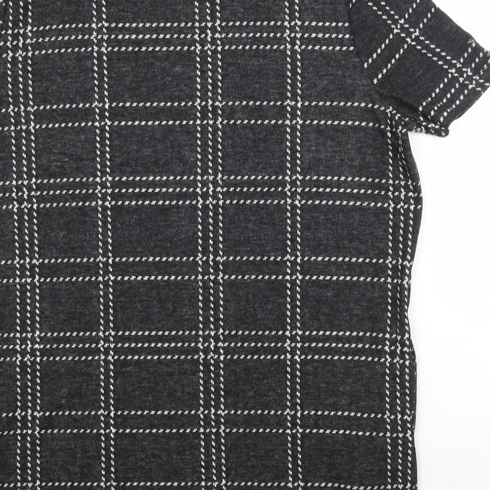 Select Womens Grey Check Polyester Pencil Dress Size 14 High Neck Pullover