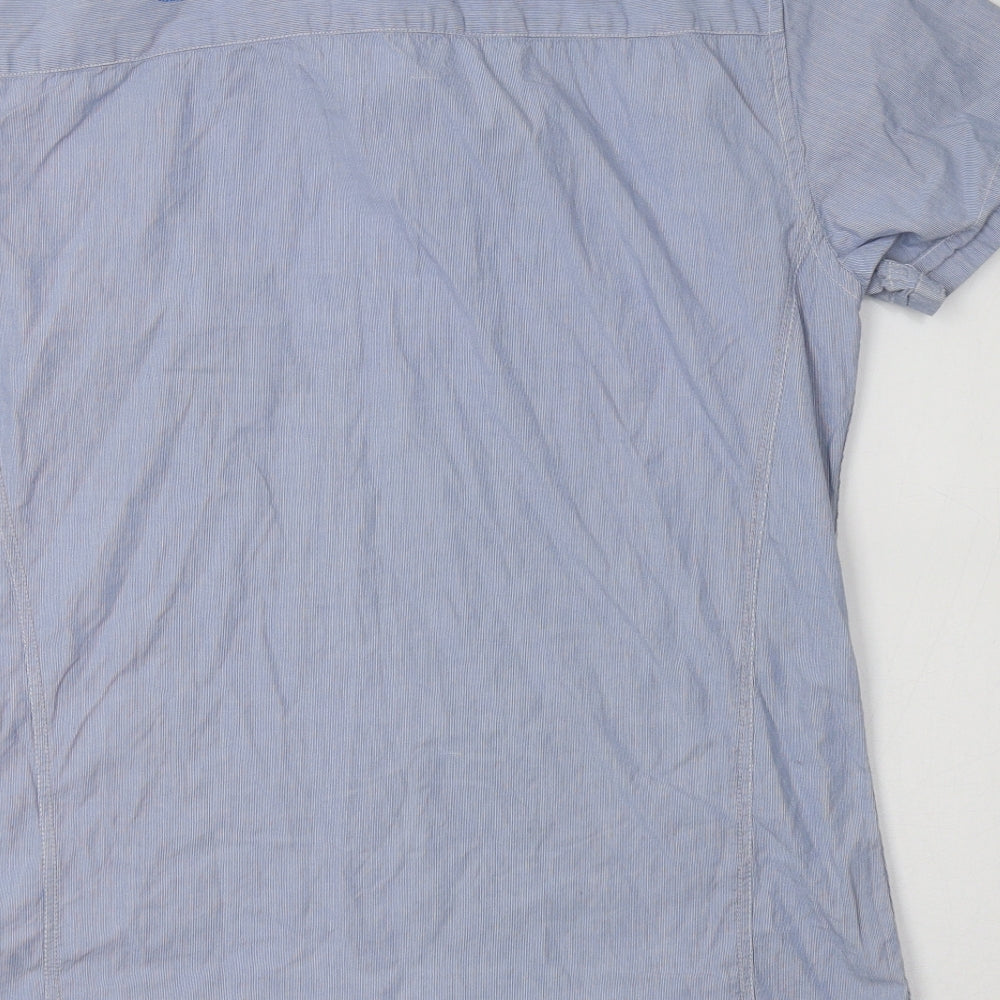 Crafted Mens Blue Striped Cotton Button-Up Size L Collared