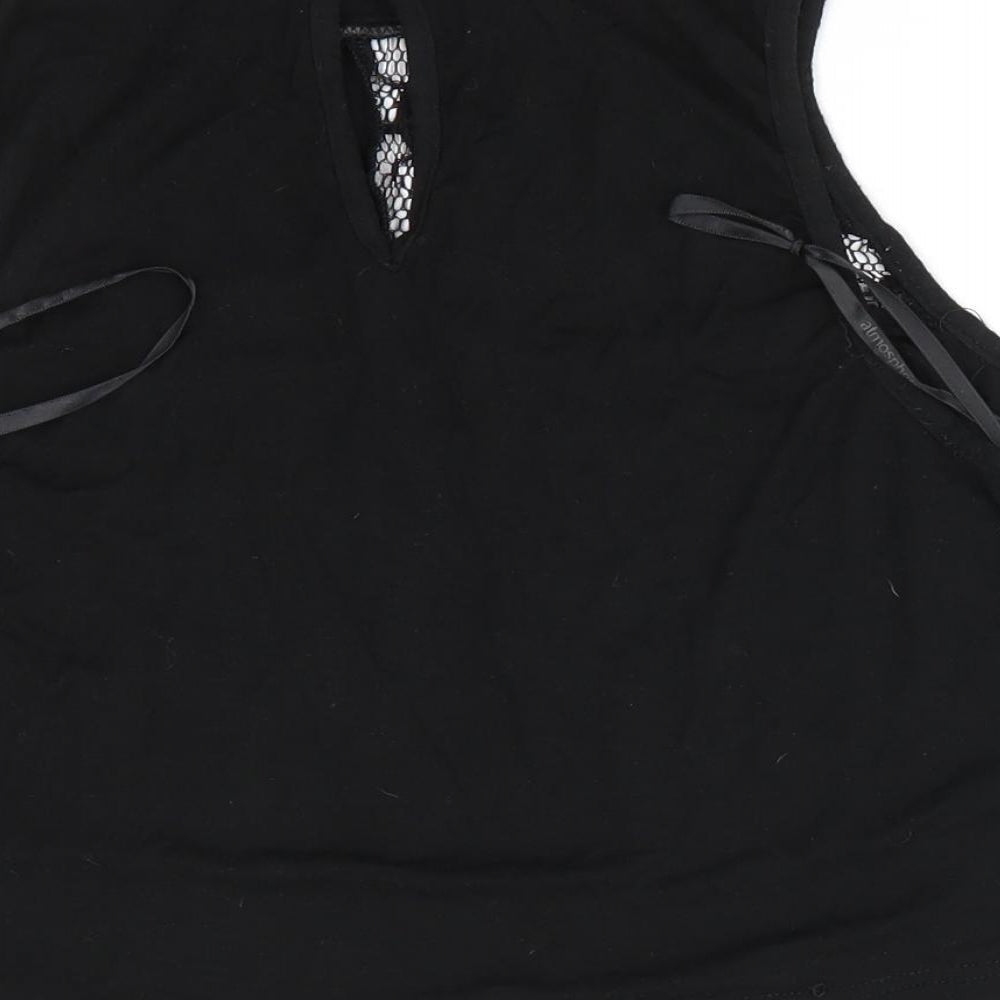 Atmosphere Womens Black Viscose Basic T-Shirt Size 16 High Neck - Lace inset to front