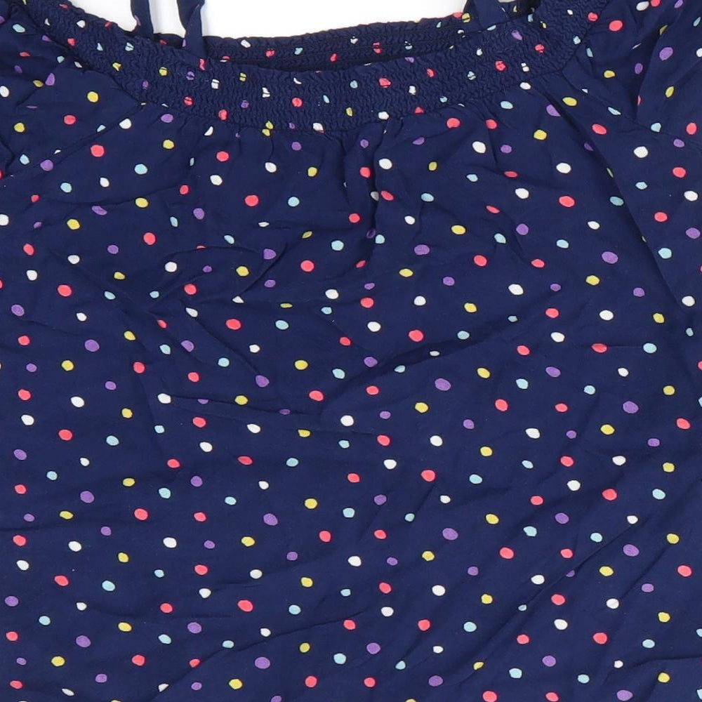 NEXT Girls Blue Polka Dot Viscose Basic Blouse Size 8 Years Off the Shoulder - Tie Front Off Shoulder with straps Multi Colour Polka dots
