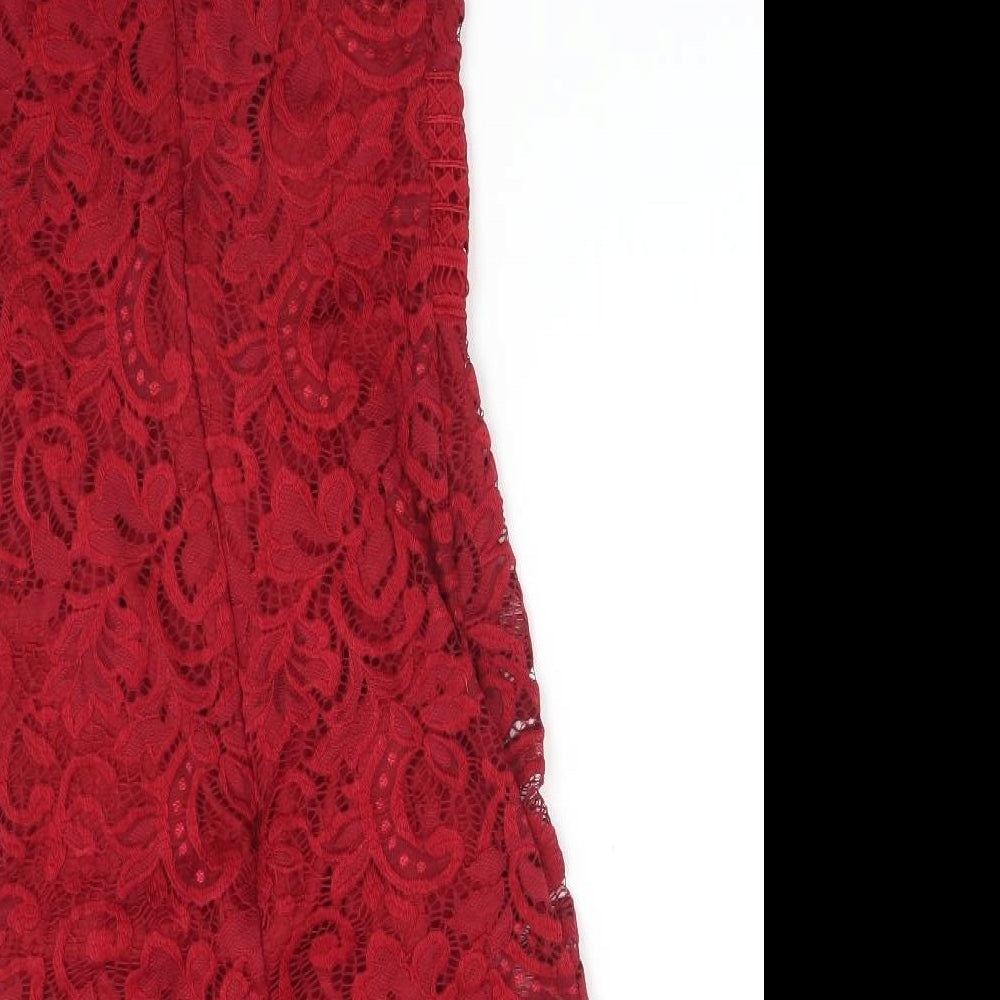 Topshop Womens Red Floral Polyester Pencil Dress Size 8