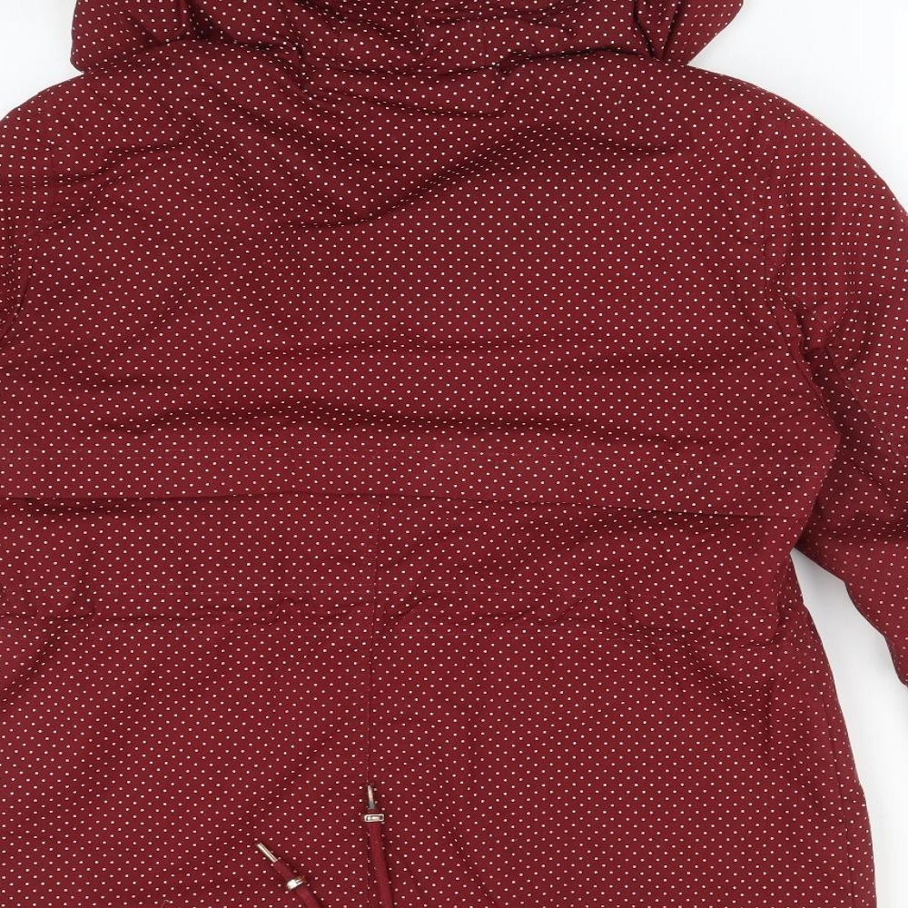 B. YOU Womens Red Polka Dot Overcoat Coat Size 12