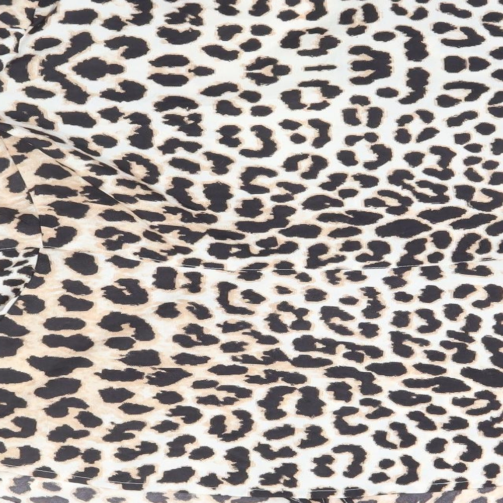 Preworn Womens Brown Animal Print Polyester Basic Blouse Size 8 Round Neck