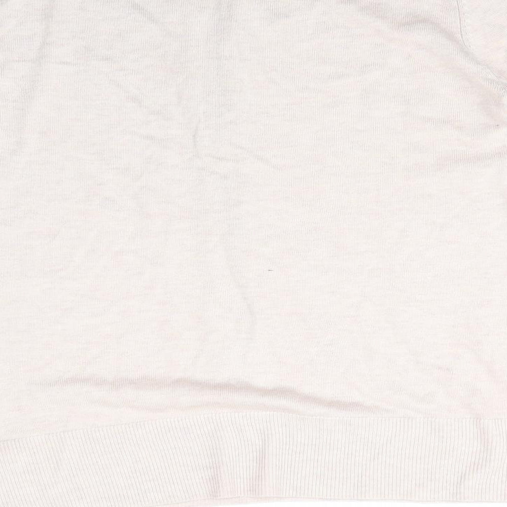 Oasis Womens Beige Round Neck Polyester Pullover Jumper Size L - Glitter Trim to collar and centre Pinkish Beige