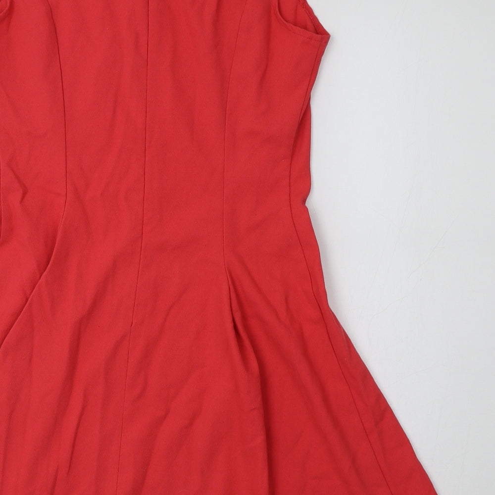 Definbitions Womens Red Polyester Fit & Flare Size 14 Round Neck