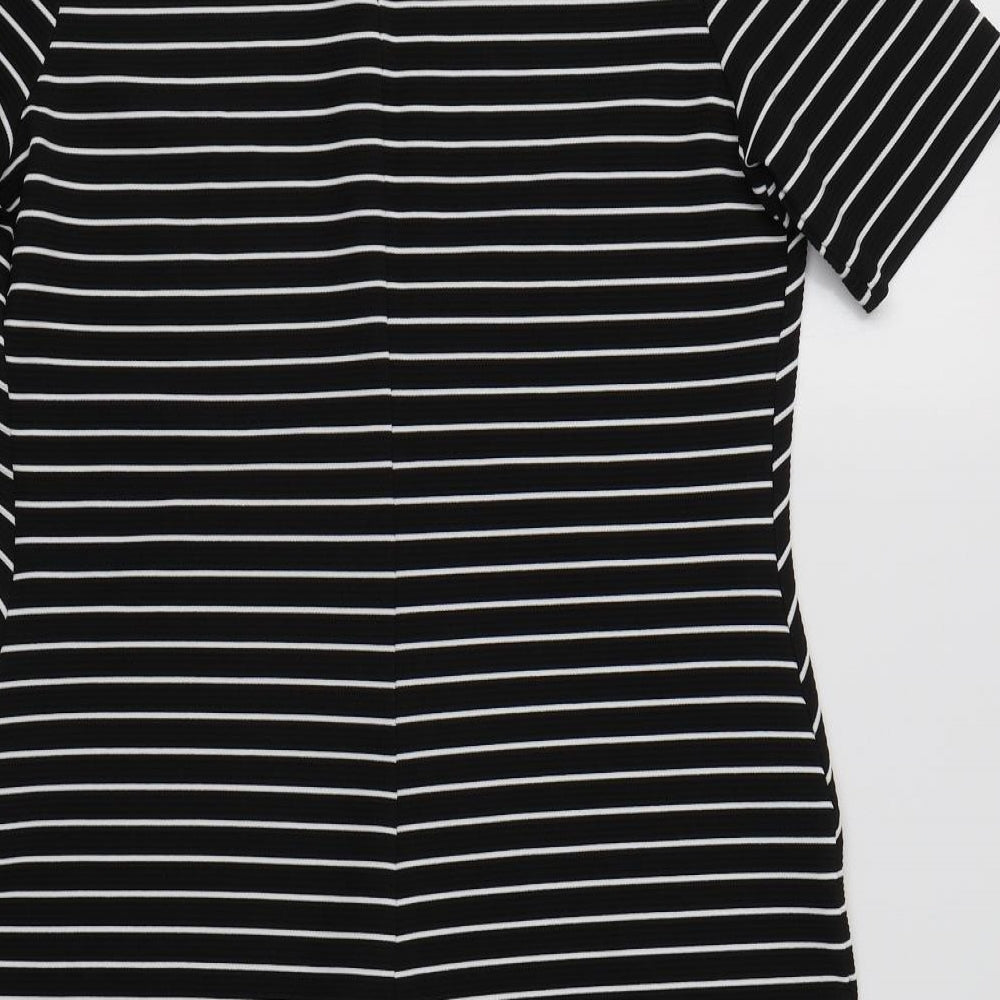 Papaya Womens Black Striped Polyester Bodycon Size 10 Round Neck