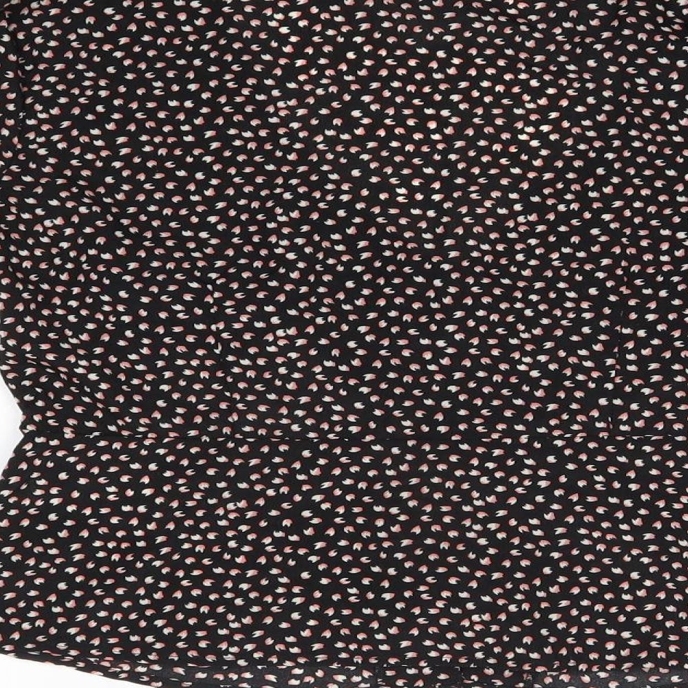 Brave Soul Womens Black Floral Polyester Basic Blouse Size S V-Neck