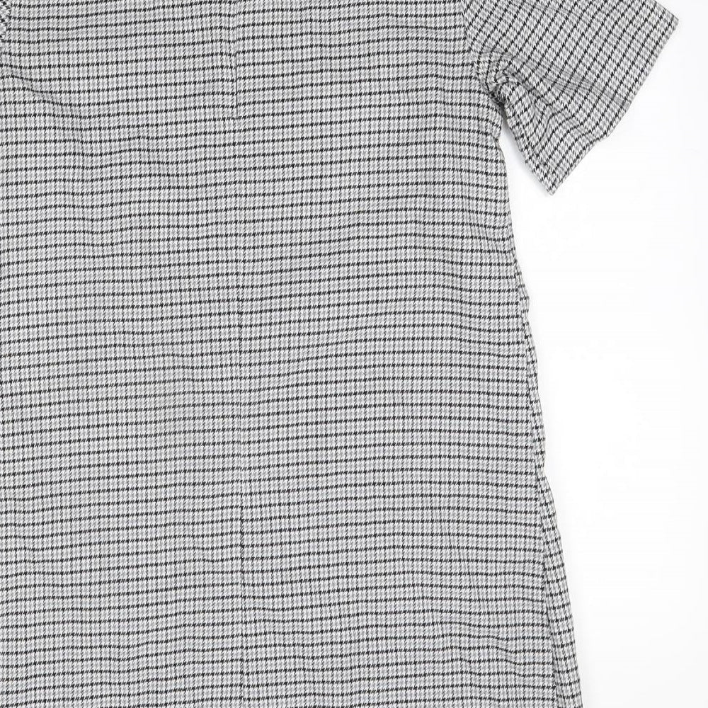 Avenue Womens Grey Check Polyester A-Line Size 14 Round Neck