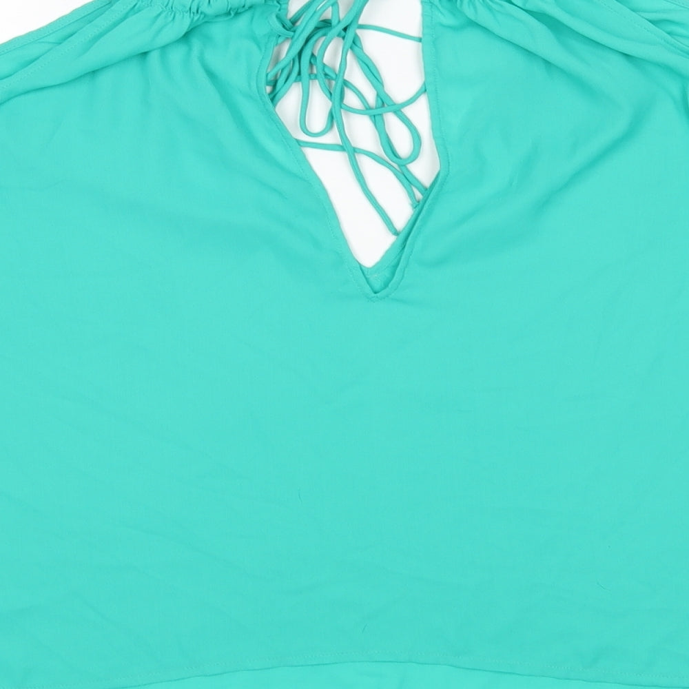 H&M Womens Green Polyester Basic Blouse Size 8 V-Neck