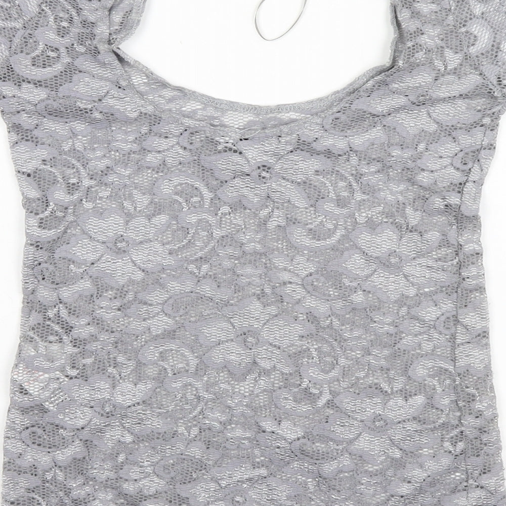 New Look Womens Silver Nylon Basic T-Shirt Size 10 Round Neck