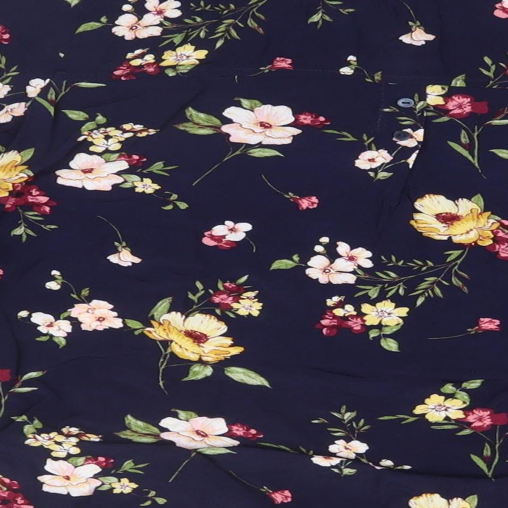 Bershka Womens Blue Floral Viscose Basic Button-Up Size S Collared
