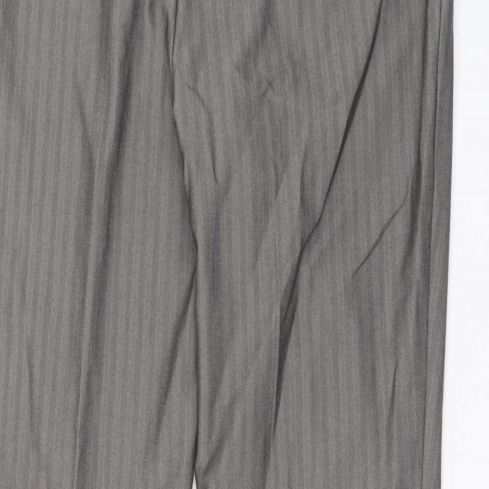 Marks and Spencer Womens Grey Striped Polyester Trousers Size 18 L32 in Regular