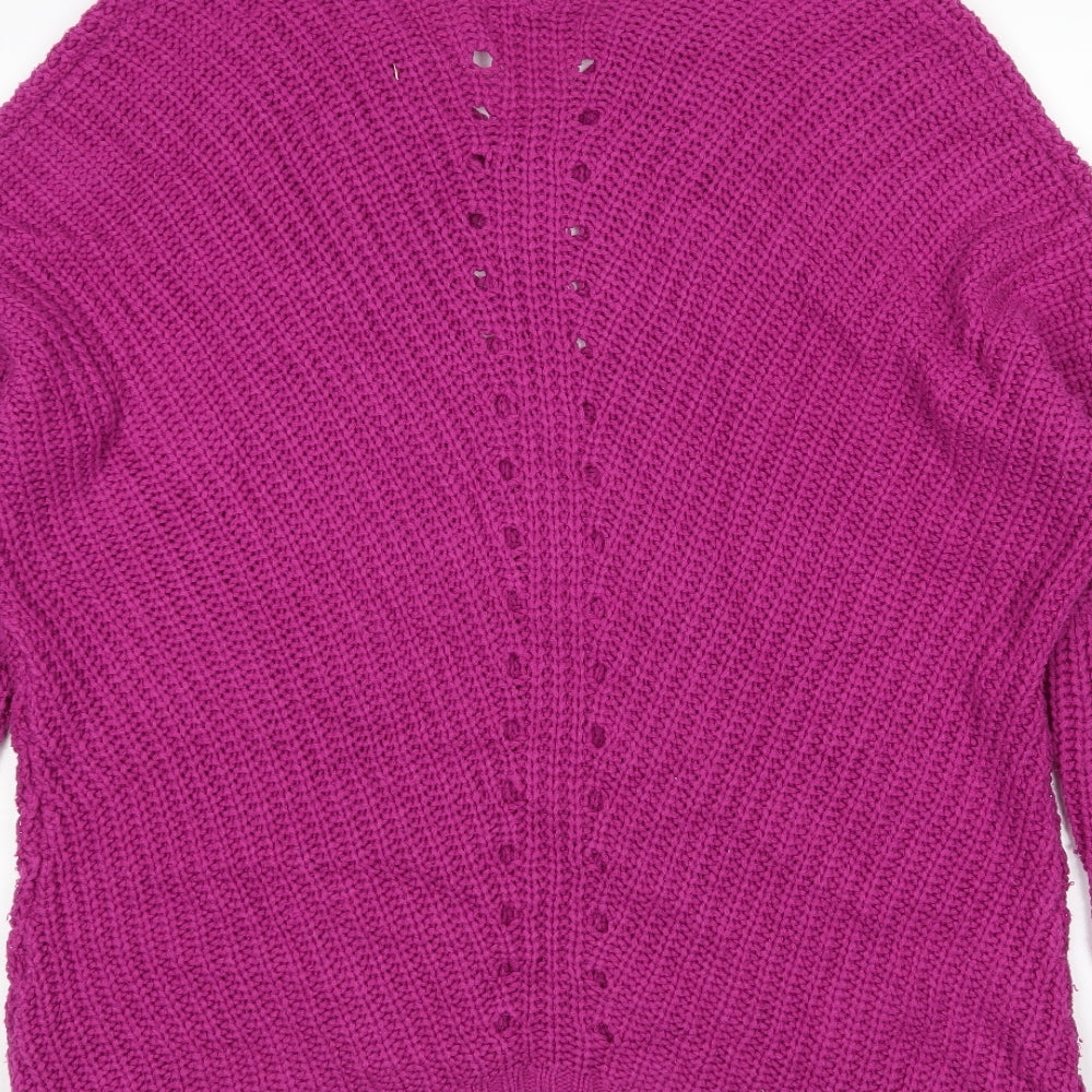 South Womens Purple V-Neck Acrylic Pullover Jumper Size 12