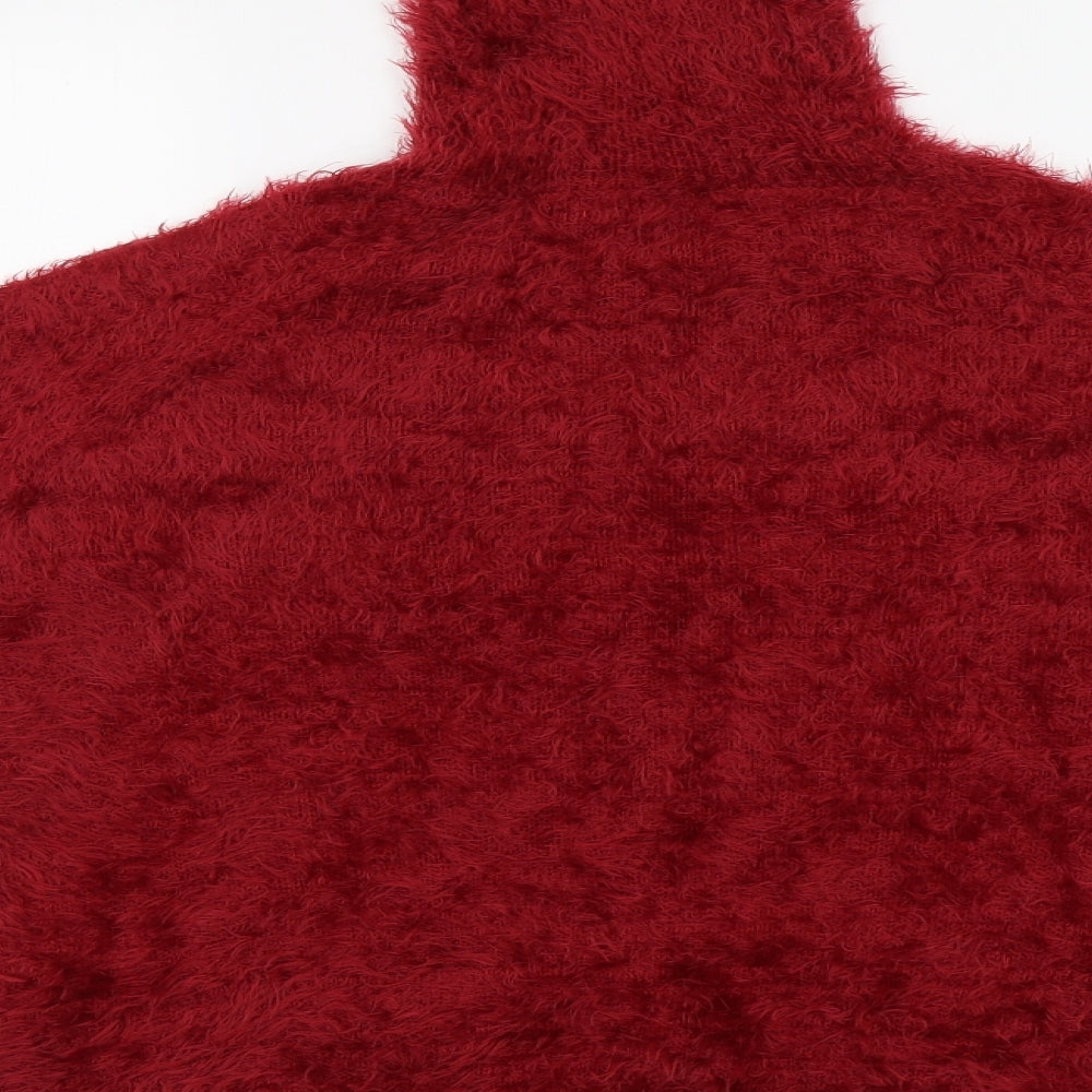 QED London Womens Red Roll Neck Nylon Pullover Jumper Size M