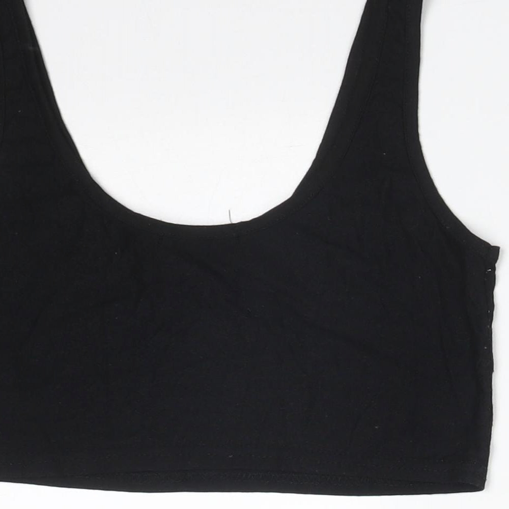 Missguided Womens Black Viscose Cropped T-Shirt Size 8 Round Neck