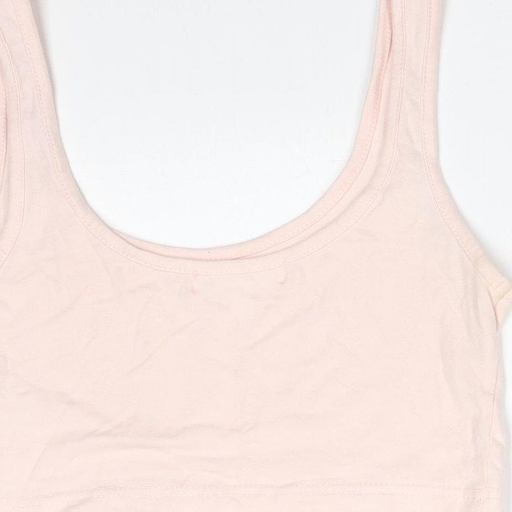 Missguided Womens Pink Cotton Cropped T-Shirt Size 8 Round Neck - MISSGUIDED