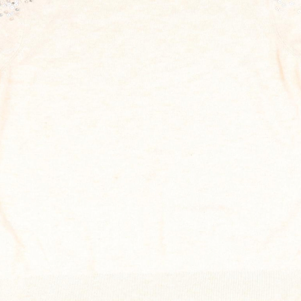 Wallis Womens Orange Round Neck Viscose Pullover Jumper Size S - Pale Peach Detailed shoulders