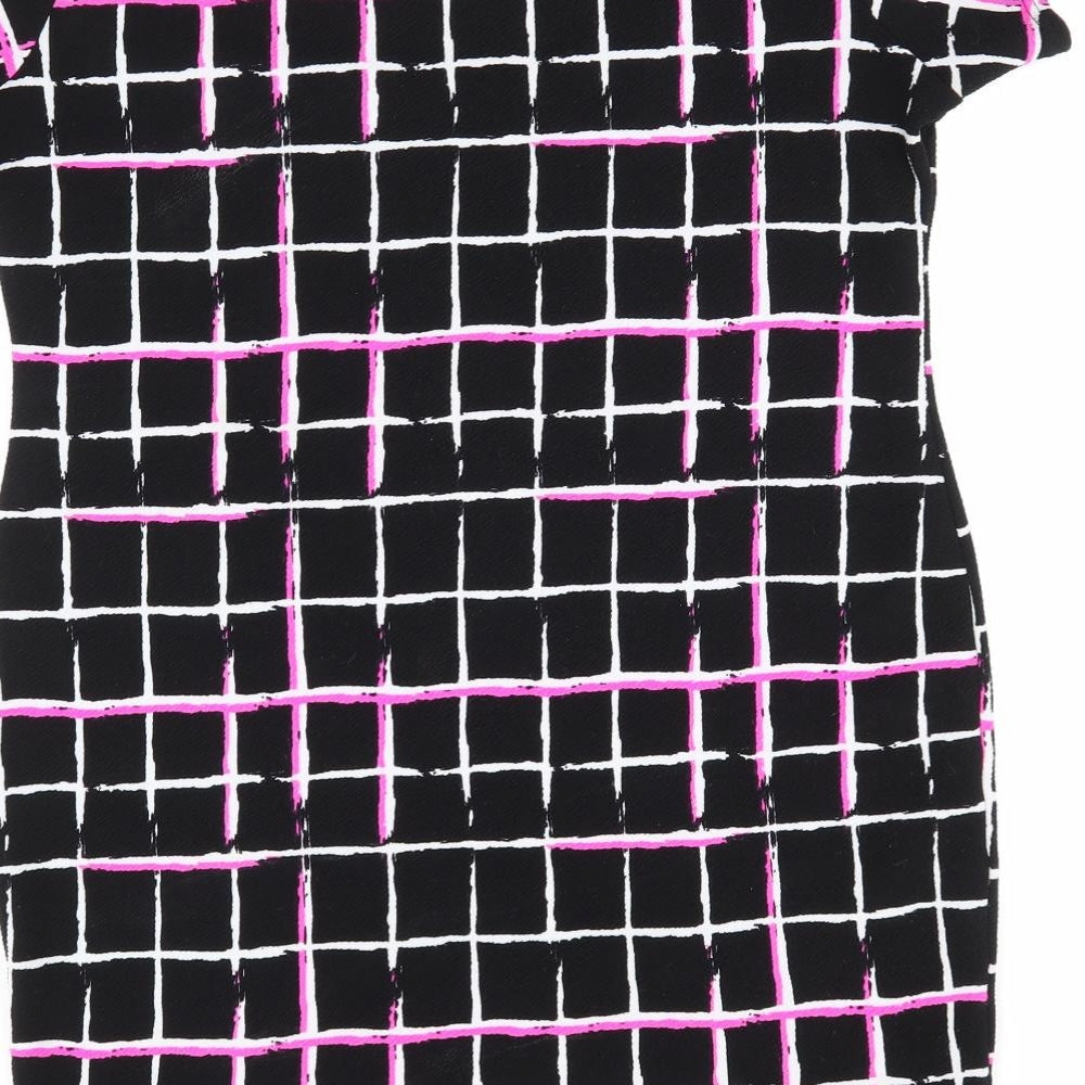 Select Womens Black Check Polyester Bodycon Size 14 Round Neck - Florescent Pink Black White