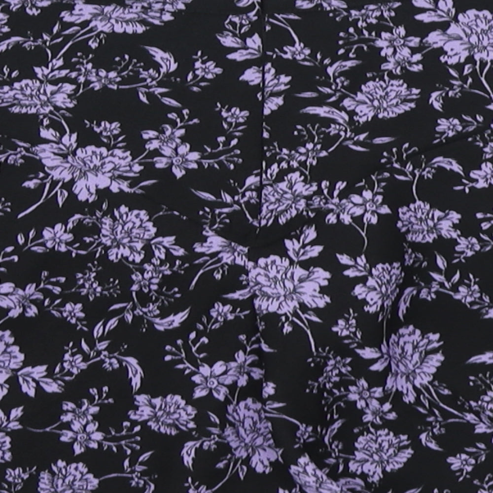 Preworn Womens Black Floral A-Line Skirt