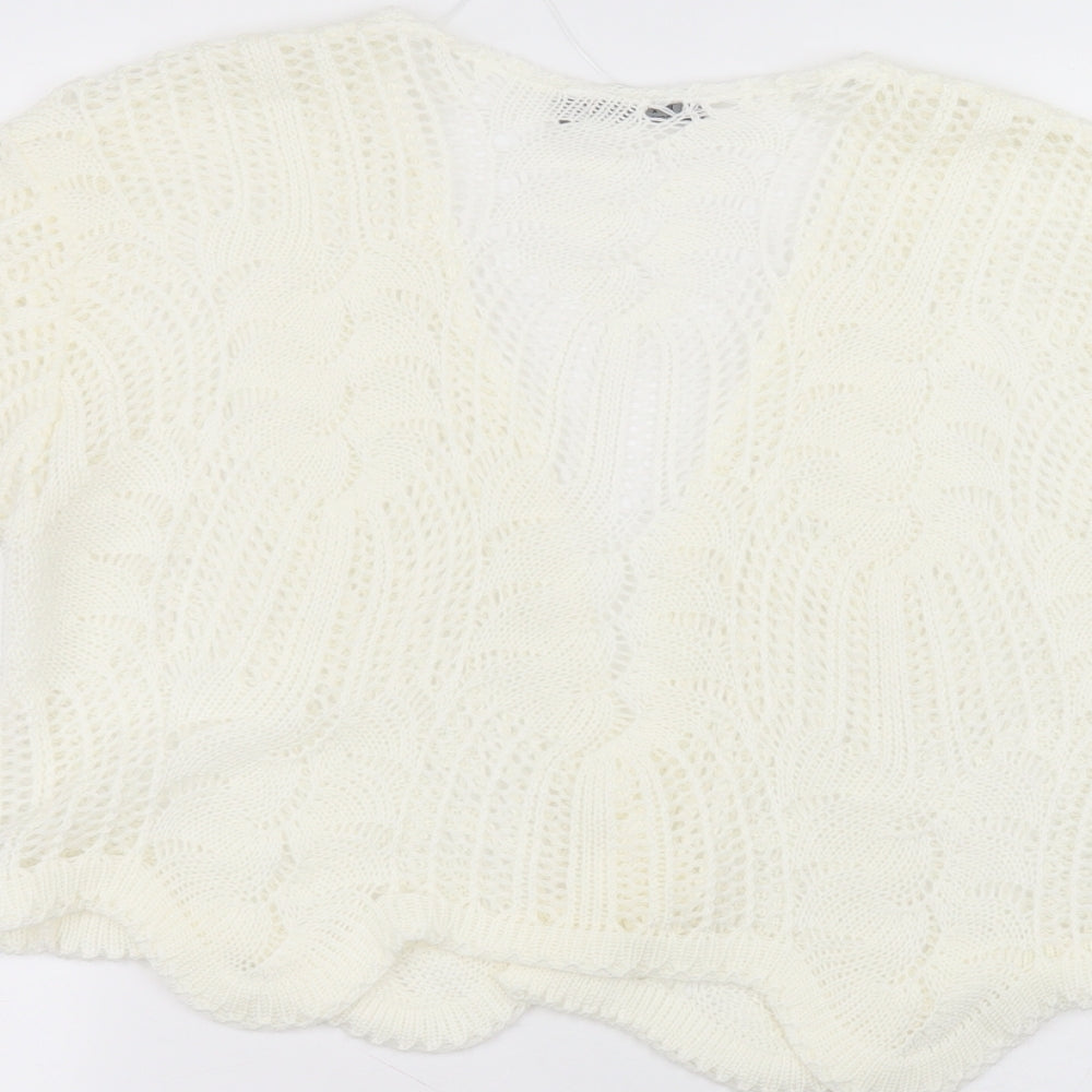 elite Womens White V-Neck Acrylic Cardigan Jumper Size M