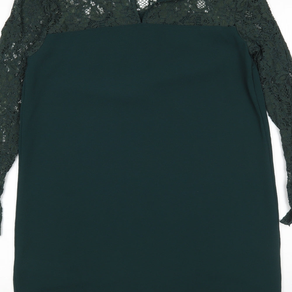 New Look Womens Green Floral Polyester Sheath Size 12 Round Neck