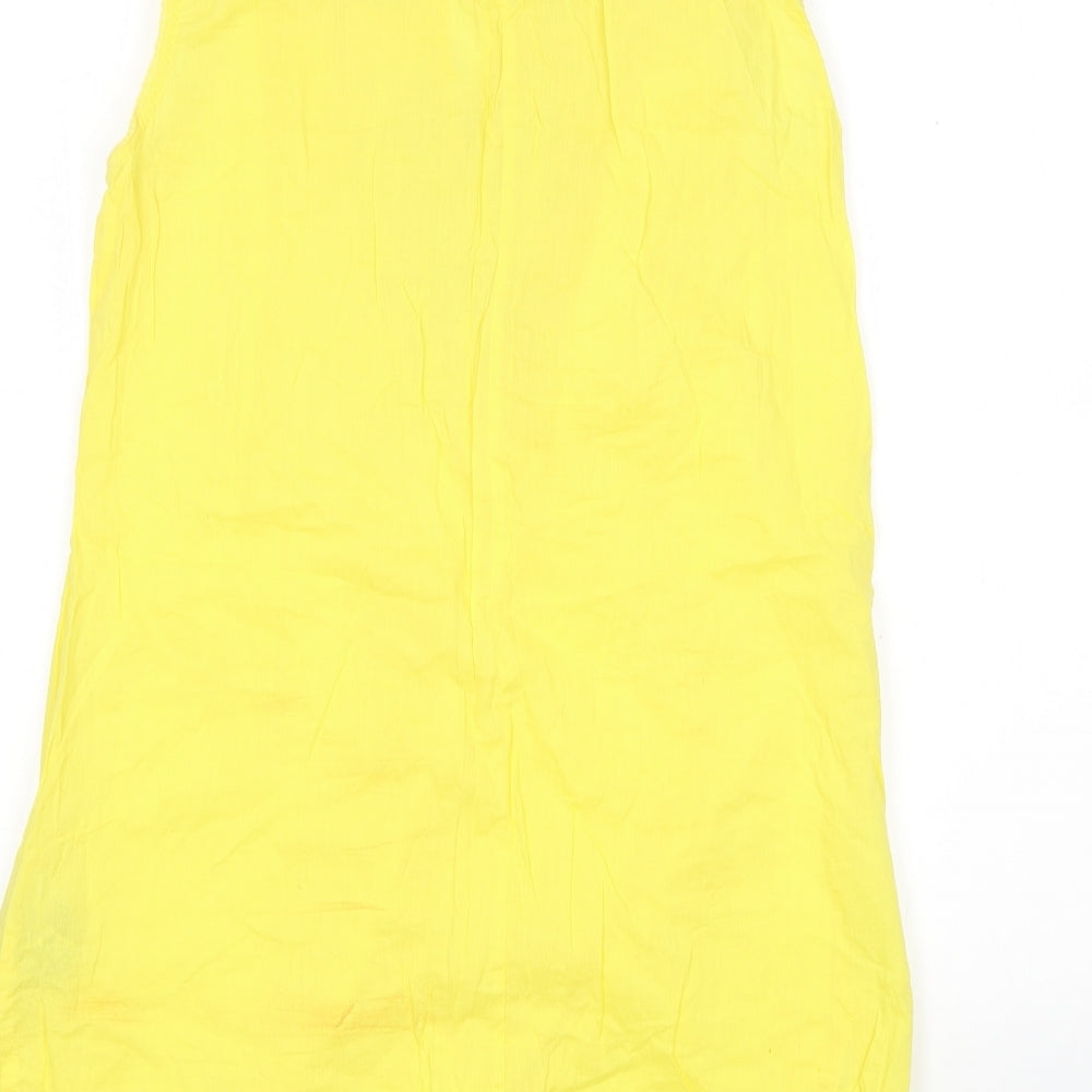 Zara Womens Yellow Cotton Basic Blouse Size L V-Neck