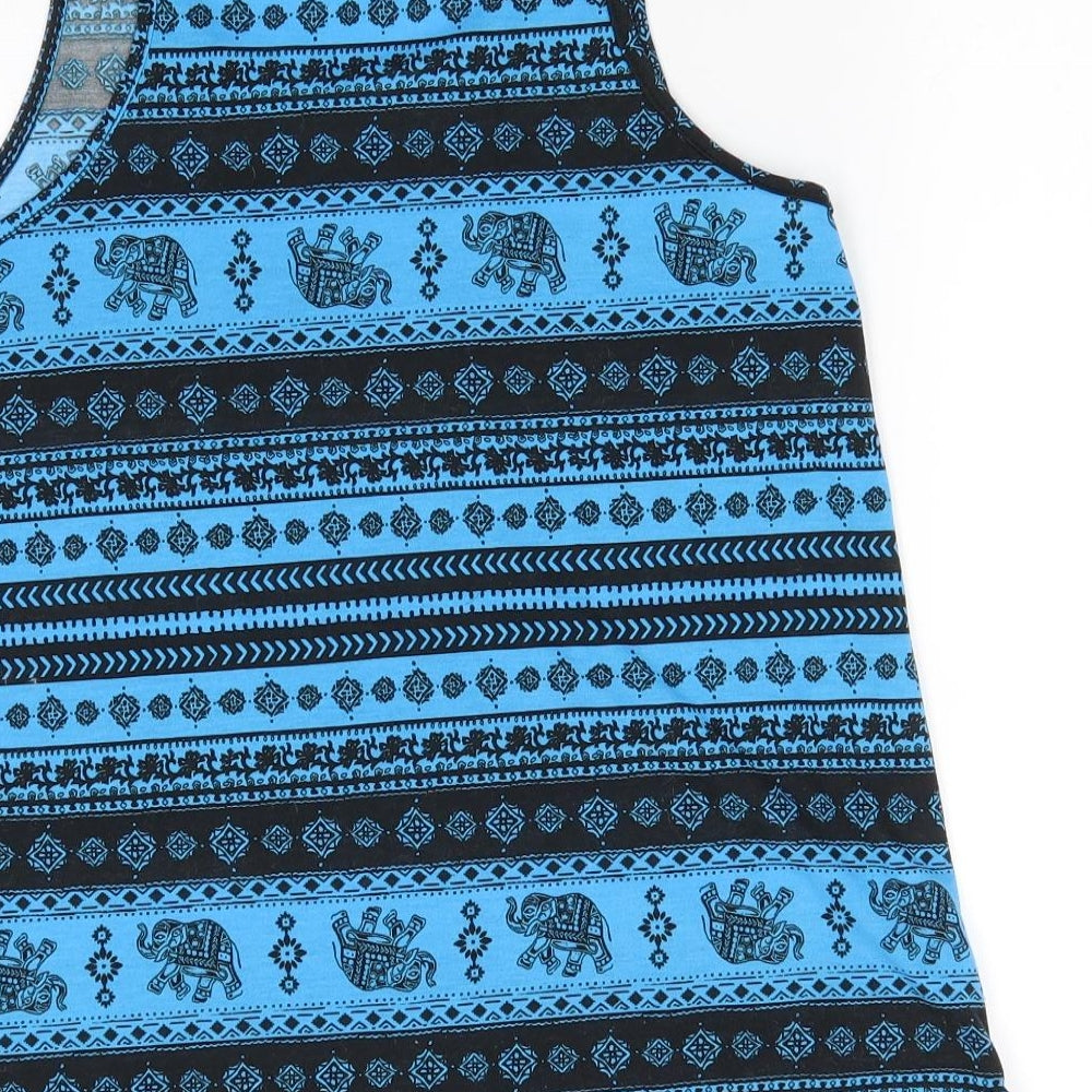 Atmosphere Womens Blue Animal Print Basic Tank Size 8 Scoop Neck - Elephant Print
