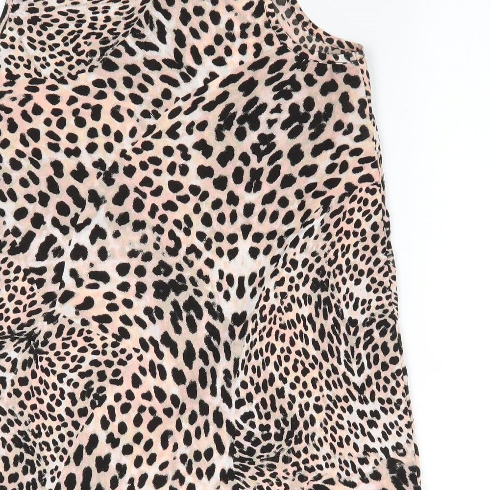 Atmosphere Womens Pink Animal Print Basic Button-Up Size 8 Round Neck - Pale Peach Green shades black print