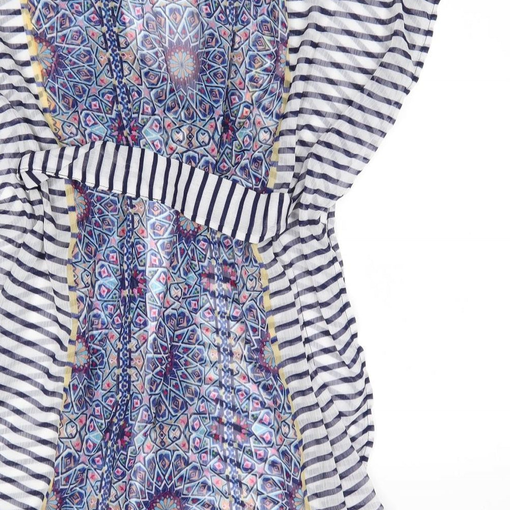 Warehouse Womens Blue Geometric Polyester Wrap Dress Size M V-Neck - Beach Wrap