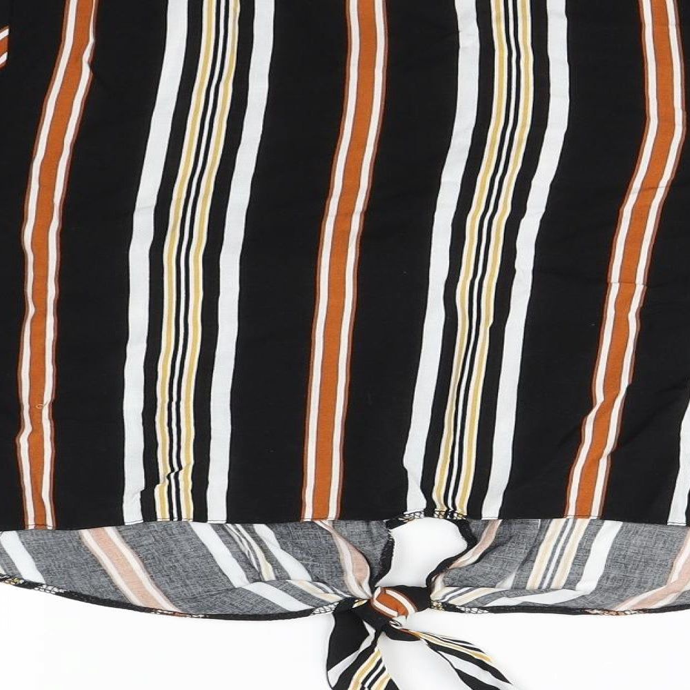 New Look Womens Black Striped Viscose Basic Blouse Size 12 Round Neck