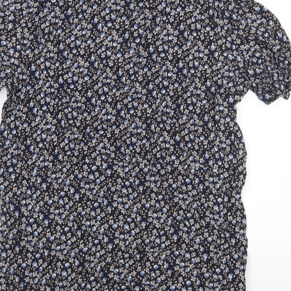 H&M Womens Blue Floral Viscose Basic Blouse Size 10 V-Neck