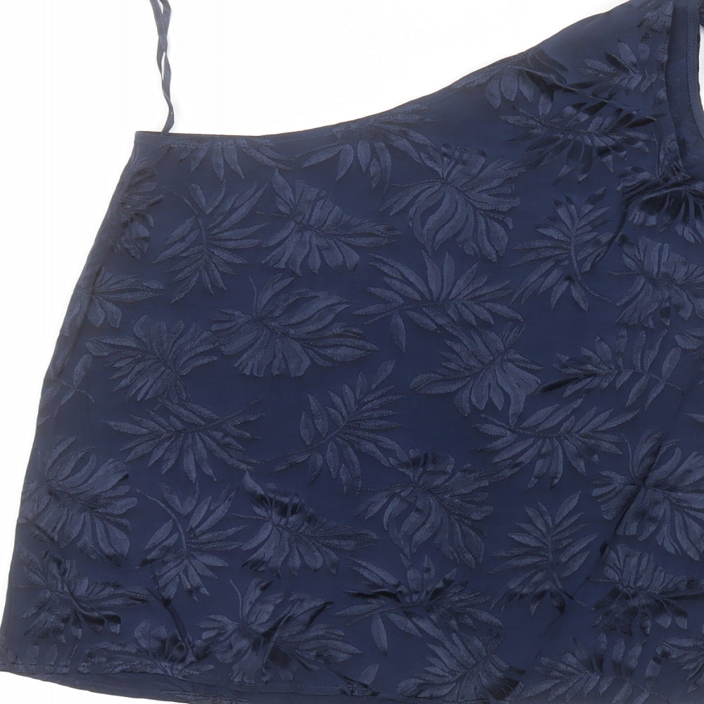 Warehouse Womens Blue Floral Viscose Basic Blouse Size 8 Round Neck
