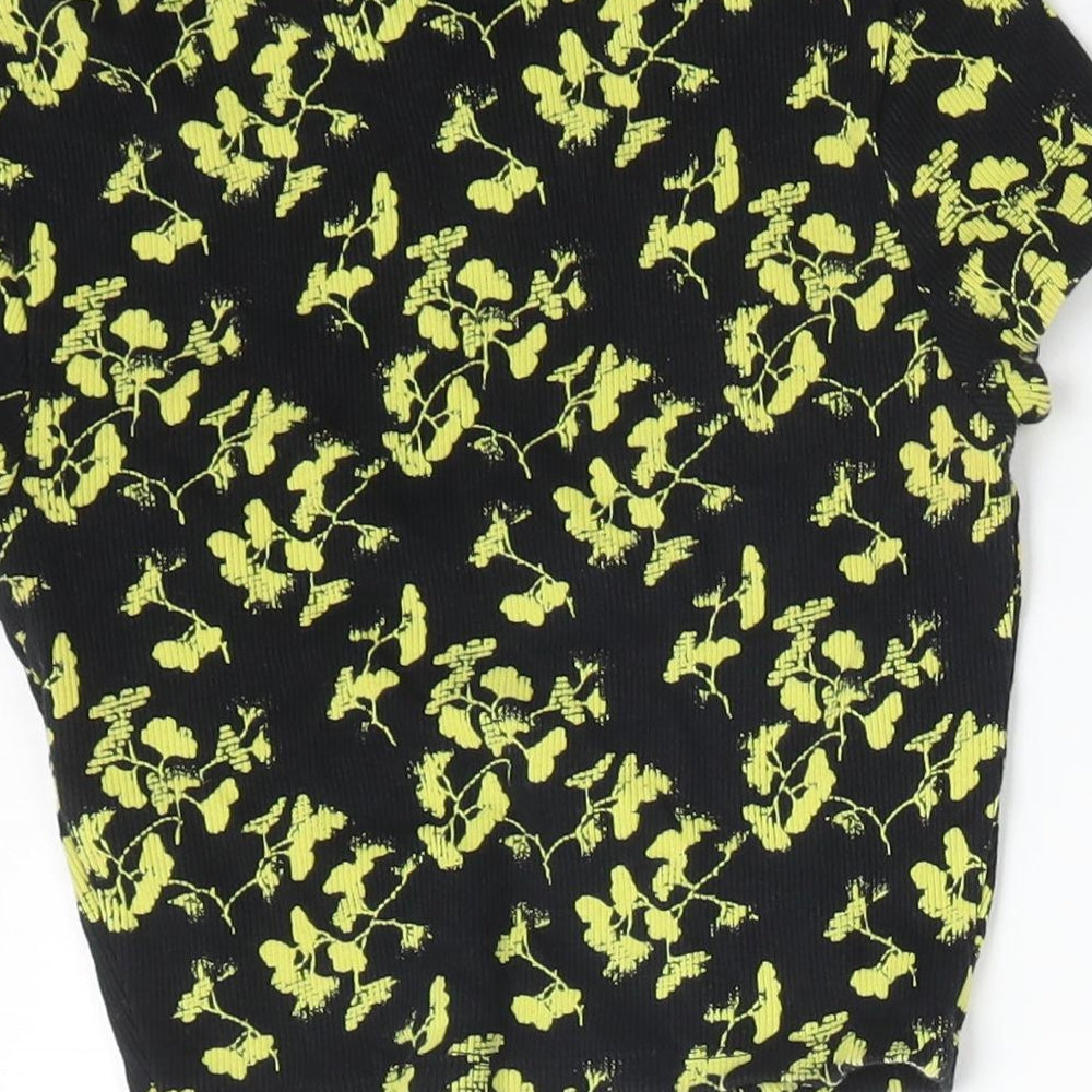 Topshop Womens Multicoloured Floral Cotton Basic T-Shirt Size 8 Round Neck