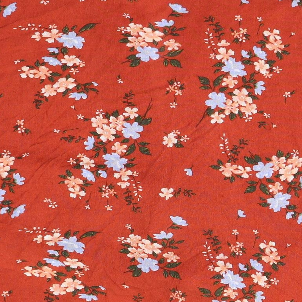 Springfield Womens Red Floral Viscose Basic Button-Up Size 12 Collared