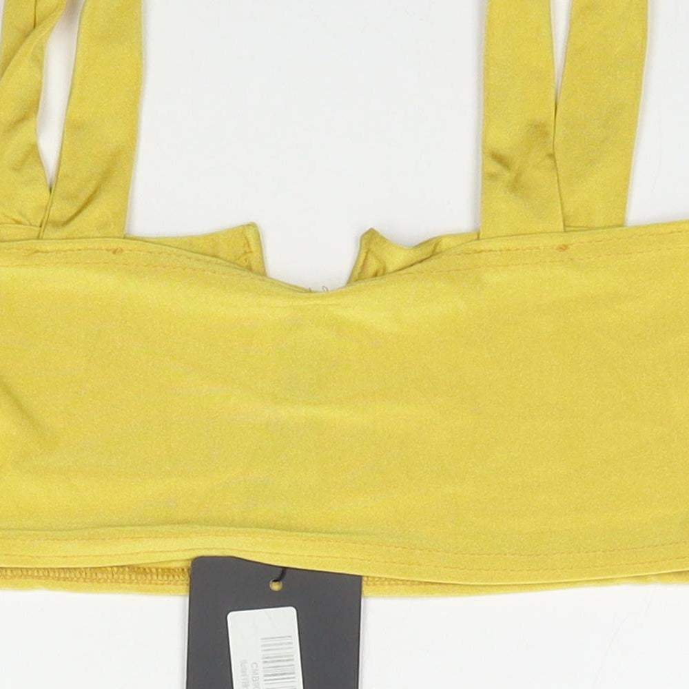 PRETTYLITTLETHING Womens Yellow Polyester Basic Blouse Size 12 Square Neck