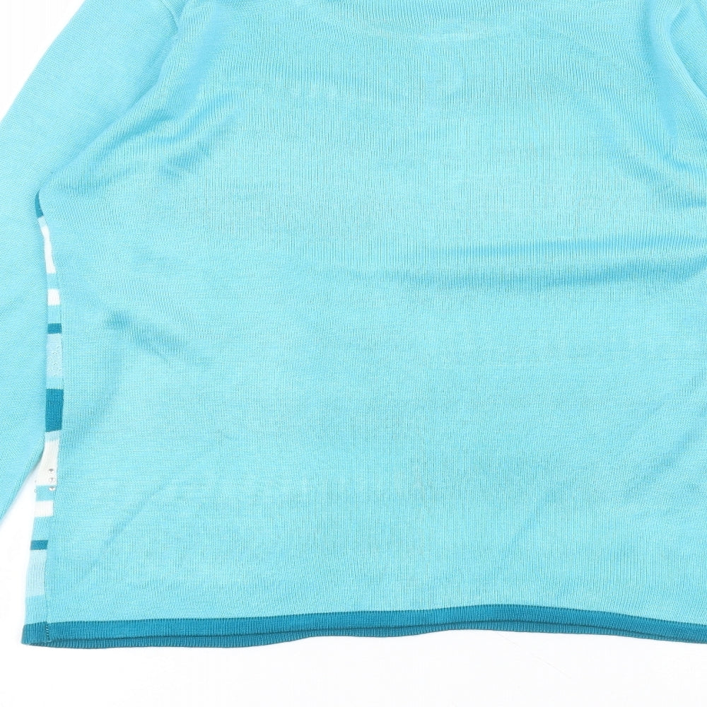 Casamia Womens Blue Striped Acrylic Basic T-Shirt Size S Round Neck
