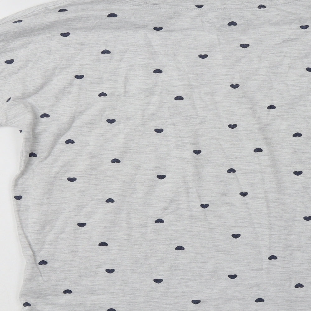 F&F Womens Grey Geometric Cotton Top Pyjama Top Size 8 - Heart Print
