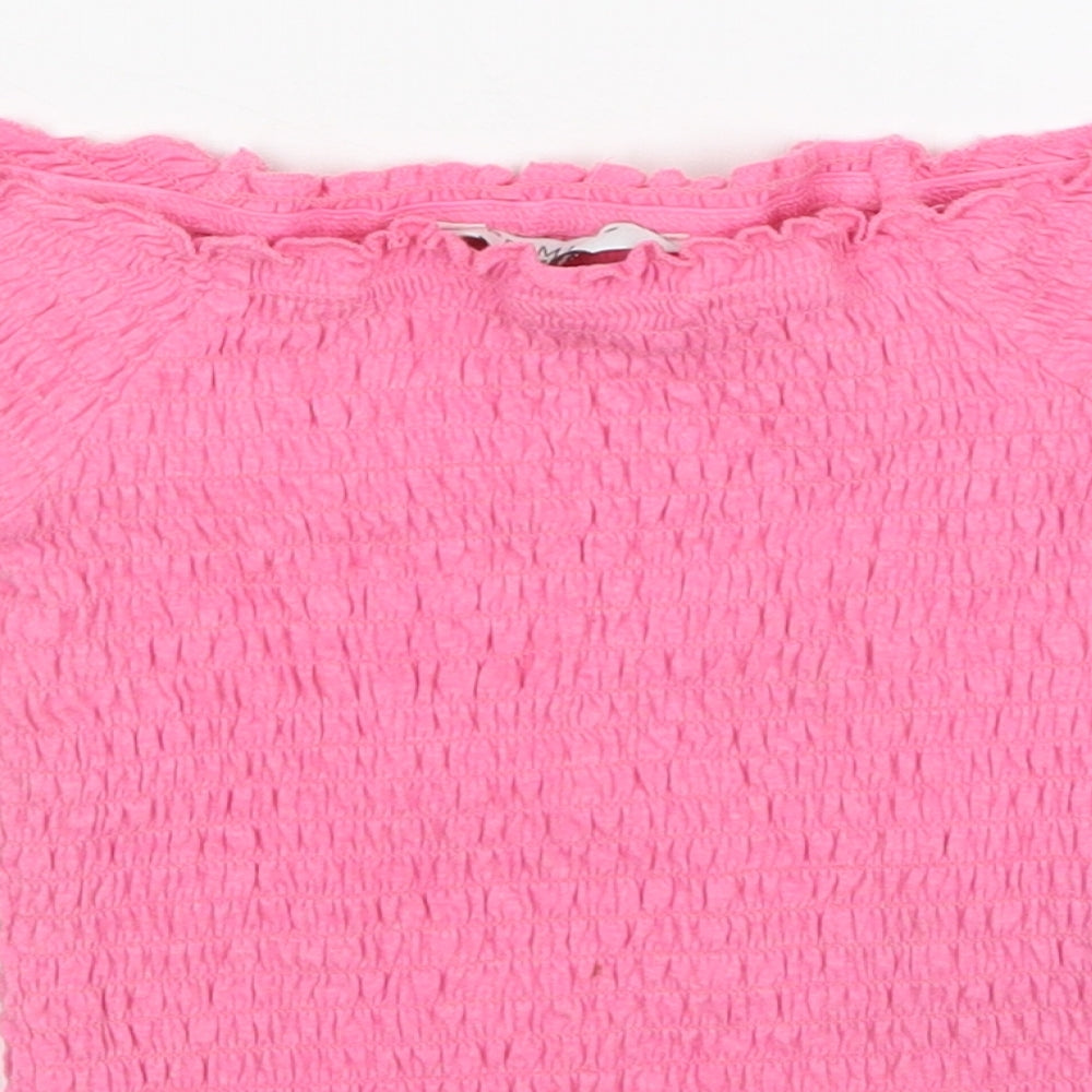 Primark Girls Pink Polyester Basic Blouse Size 6-7 Years Boat Neck