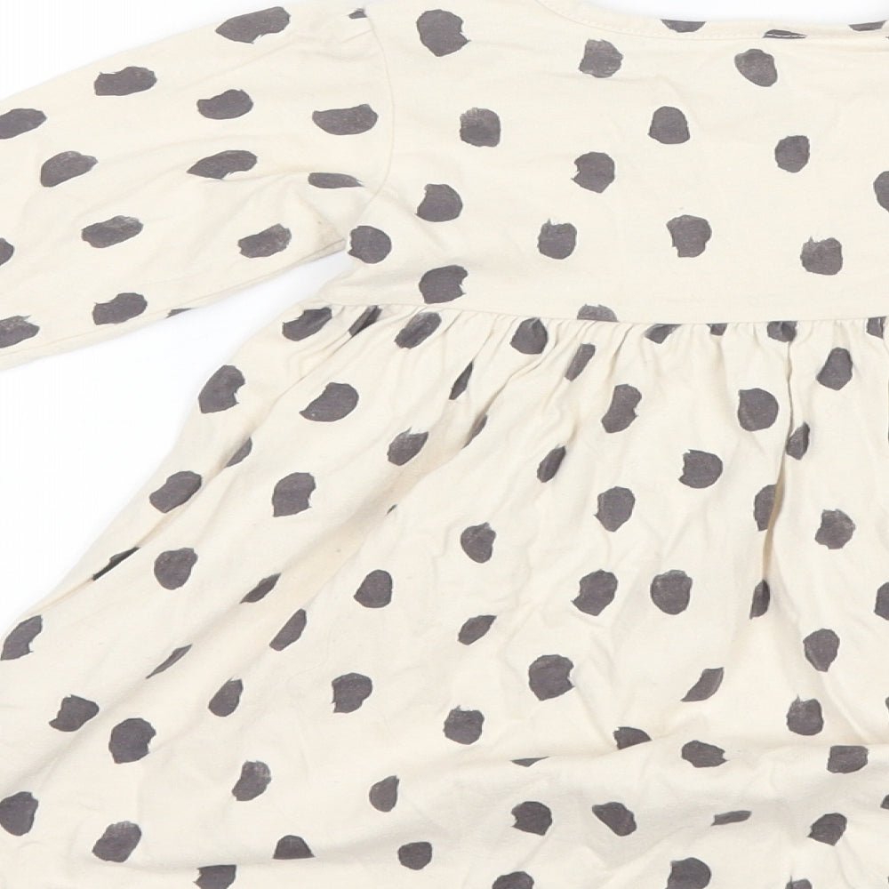 Marks & Spencer Baby Beige Polka Dot Cotton Shift Size 12-18 Months Round Neck