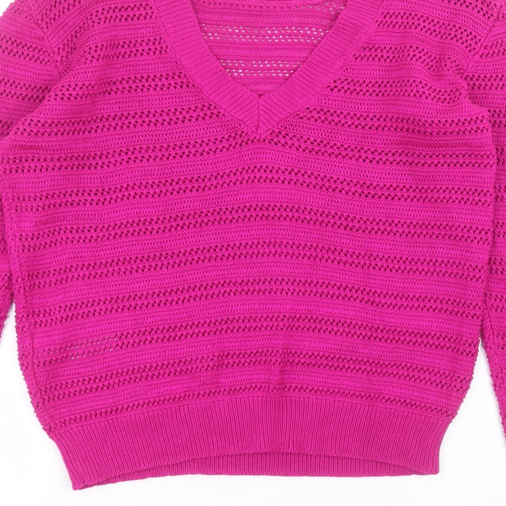 Warehouse Womens Purple Round Neck Acrylic Pullover Jumper Size 10