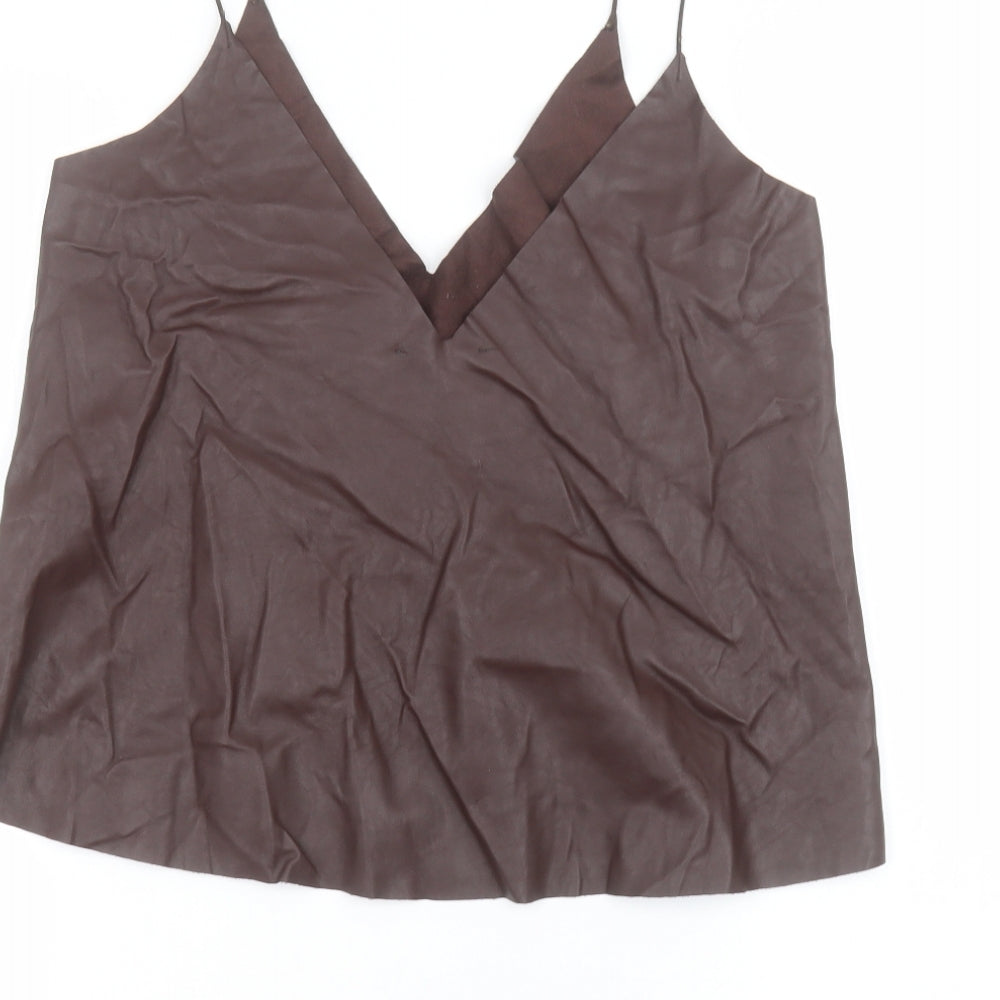 Zara Womens Brown Polyester Basic Blouse Size S V-Neck