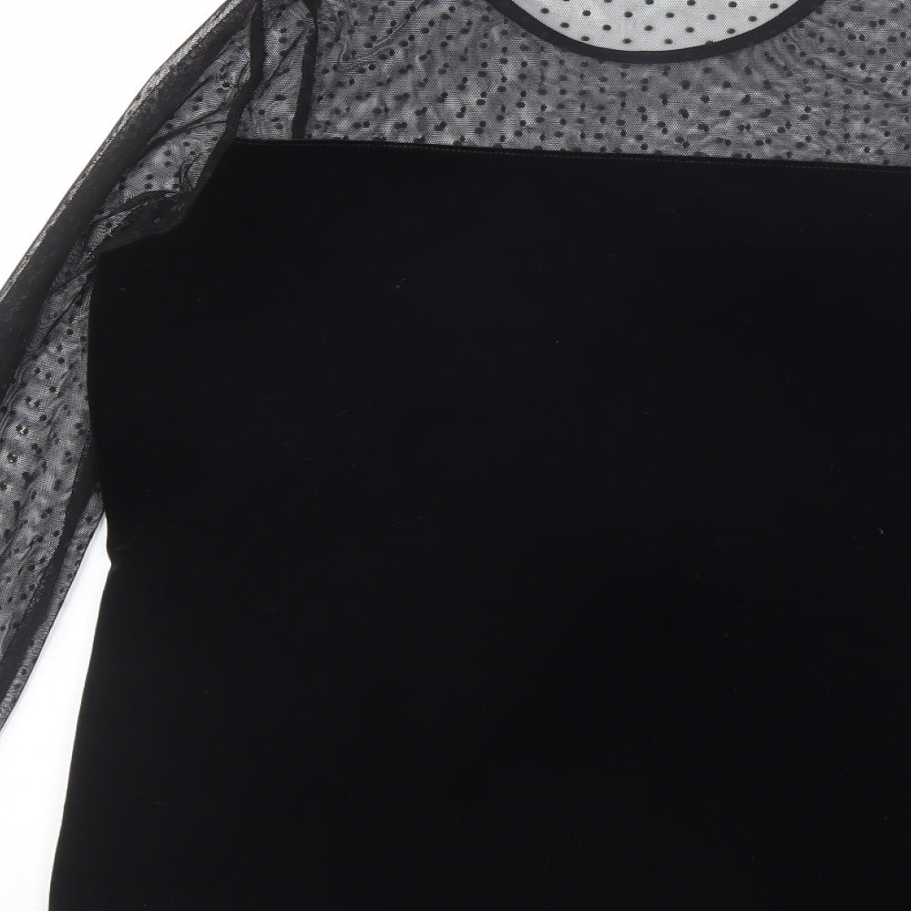 Dorothy Perkins Womens Black Polyester Basic Blouse Size 12 Round Neck