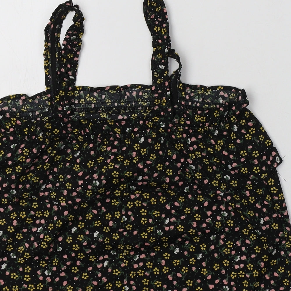 Primark Girls Black Floral Polyester Basic Tank Size 10-11 Years Square Neck