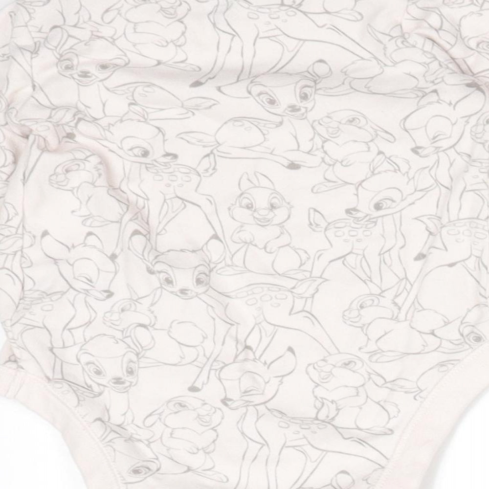 Disney Girls Pink Animal Print Cotton Babygrow One-Piece Size 6-9 Months - BAMBI