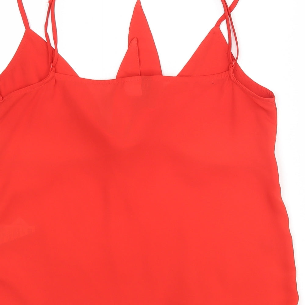 H&M Womens Red Polyester Basic Tank Size 6 V-Neck