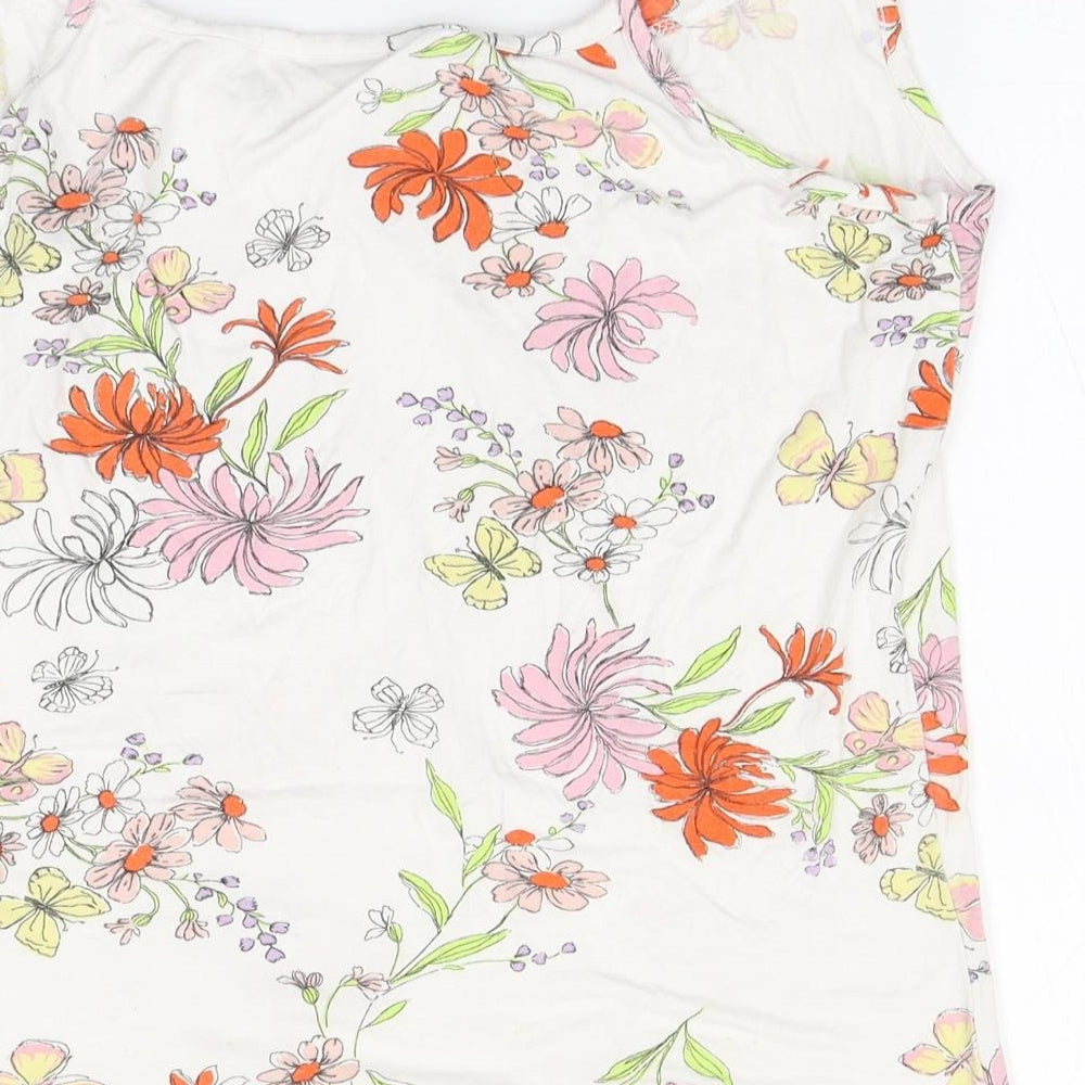 Preworn Mens White Floral Viscose T-Shirt Round Neck