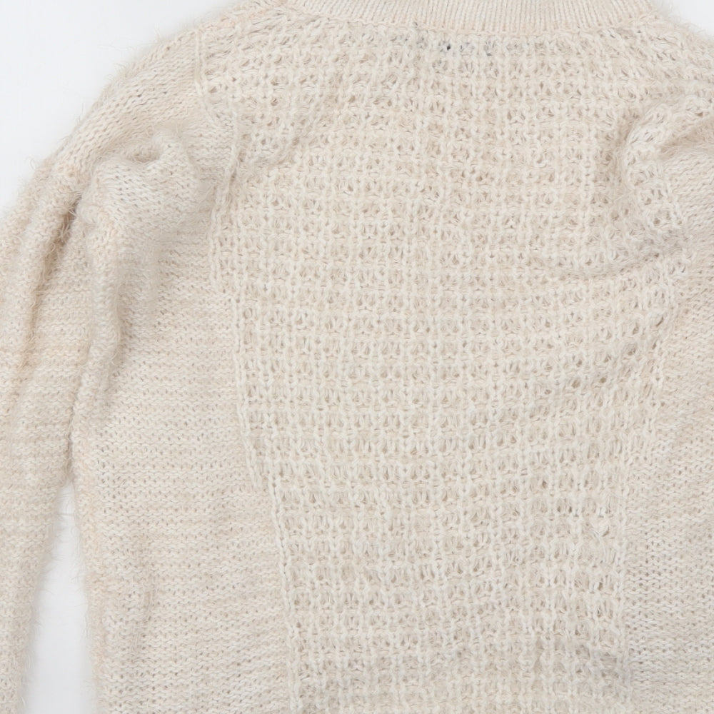 New Look Womens Ivory Round Neck Acrylic Pullover Jumper Size 10