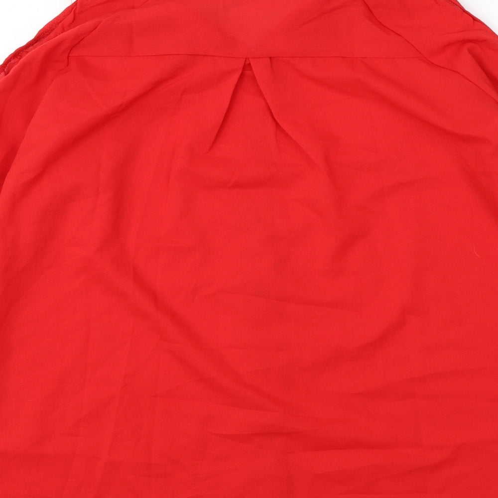 Preworn Womens Red Polyester Basic Blouse Size M Collared