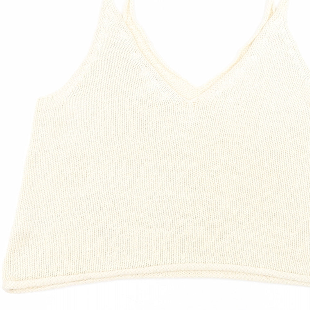 H&M Womens White Acrylic Basic T-Shirt Size S V-Neck